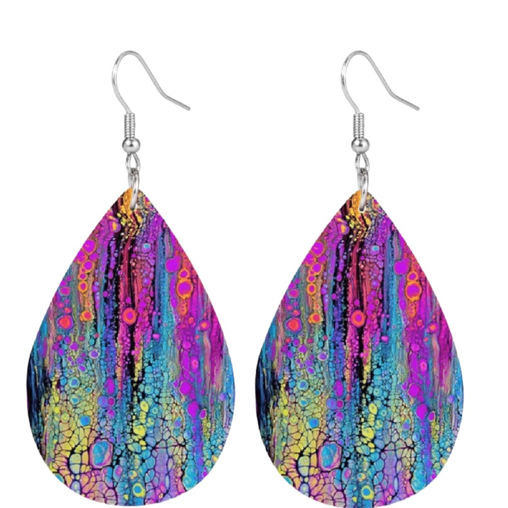 Colorful Leather Teardrop Shaped Drop Earrings